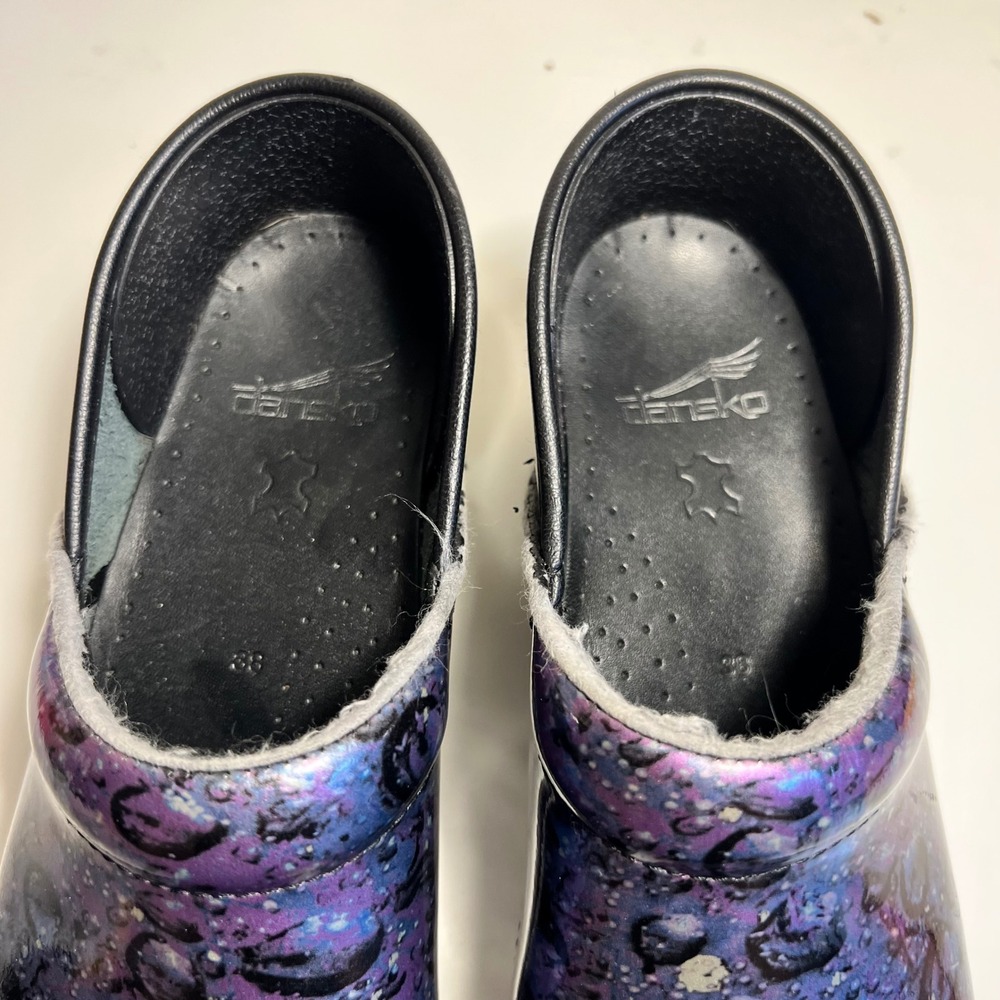 Dansko 38 Professional Clogs Purple Blue Iridescent Galaxy Patent Leather Shoes - Picture 4 of 13